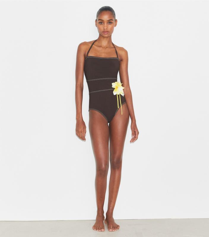 TORY BURCH FLOWER BANDEAU SWIMSUIT
