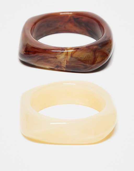 ASOS Reclaimed Vintage square bangle 2 pack in cream and brown