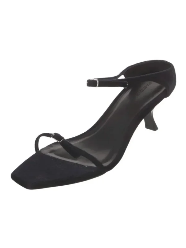 GIA STUDIOS Velvet Black Buckle Slides Sandals