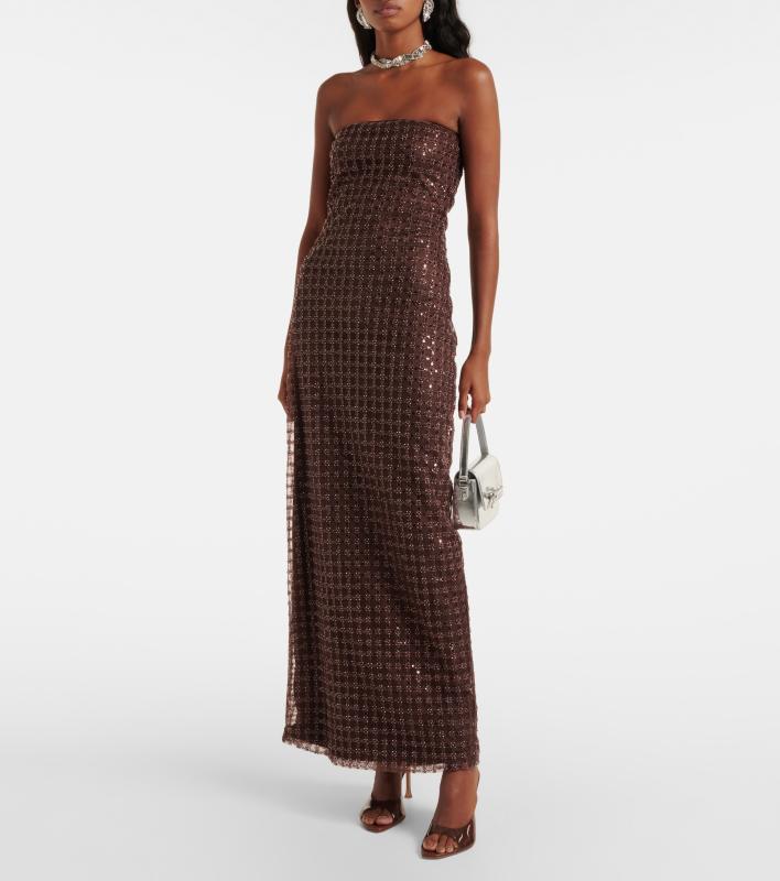 ROTATE Beaded strapless maxi dress