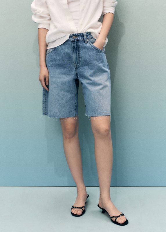 MANGO Frayed hem denim shorts