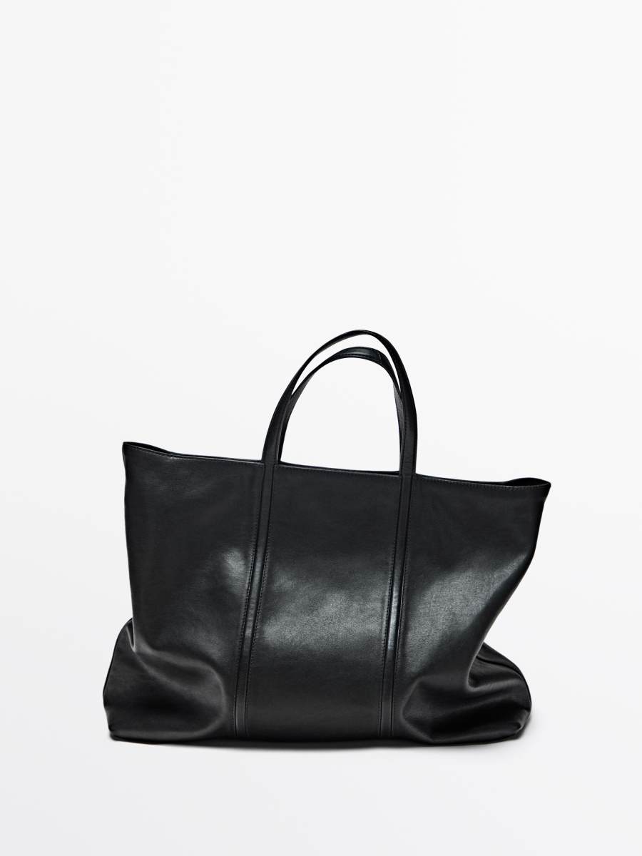 Massimo Dutti Nappa leather tote bag with zip