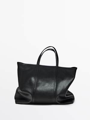 Massimo Dutti Nappa leather tote bag with zip