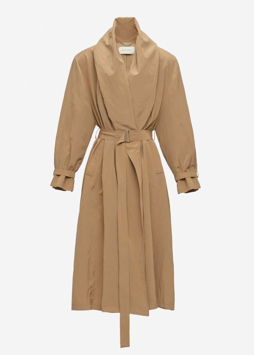 MAGDA BUTRYM Draped collar viscose and linen trench in beige