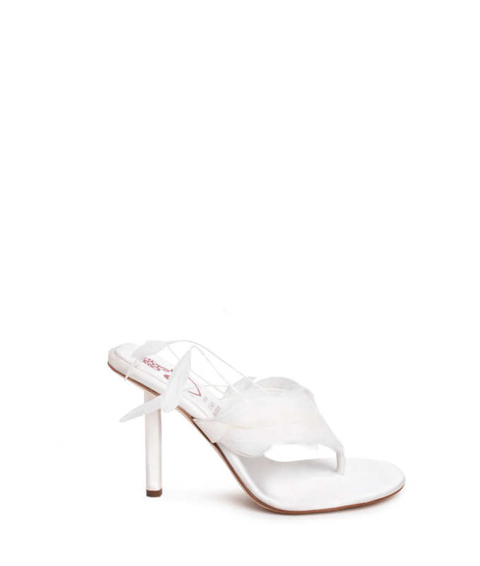 GIABORGHINI BRIDAL HEEL THONG SANDAL WITH FEATHER