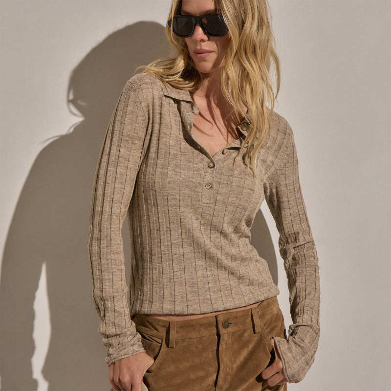 James Perse Linen Cotton Ribbed Polo Sweater