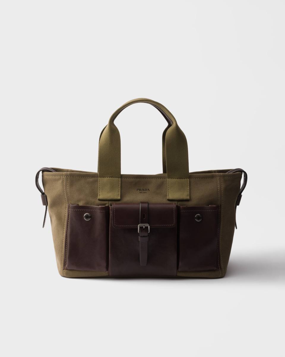 PRADA Route large canvas and leather tote bag
