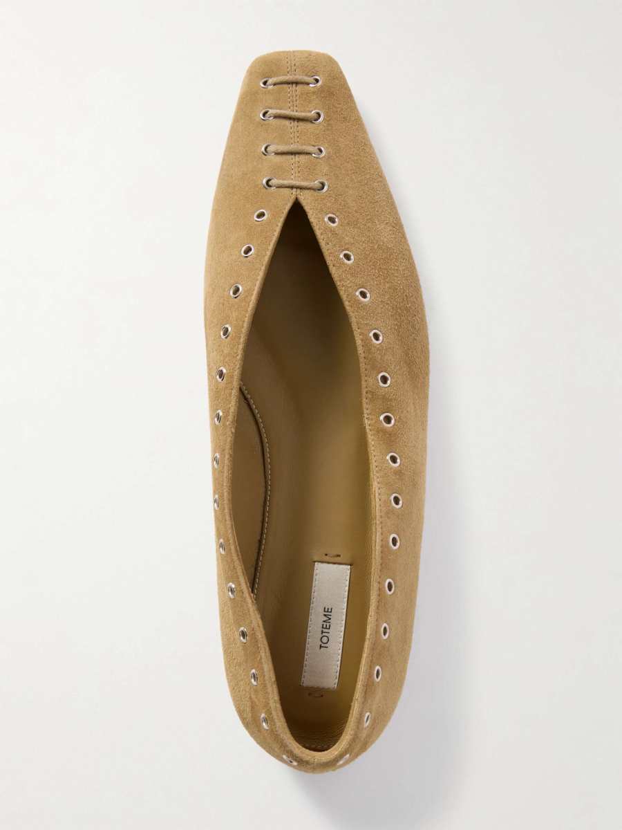 Toteme Lace-up eyelet-embellished suede ballet flats