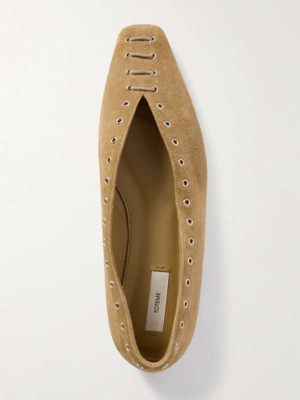 Toteme Lace-up eyelet-embellished suede ballet flats