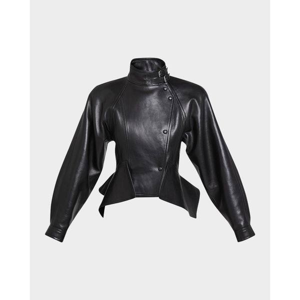 Balmain Leather Fitted Peplum Jacket
