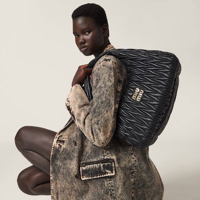 MIU MIU Wander matelassé nappa leather hobo bag