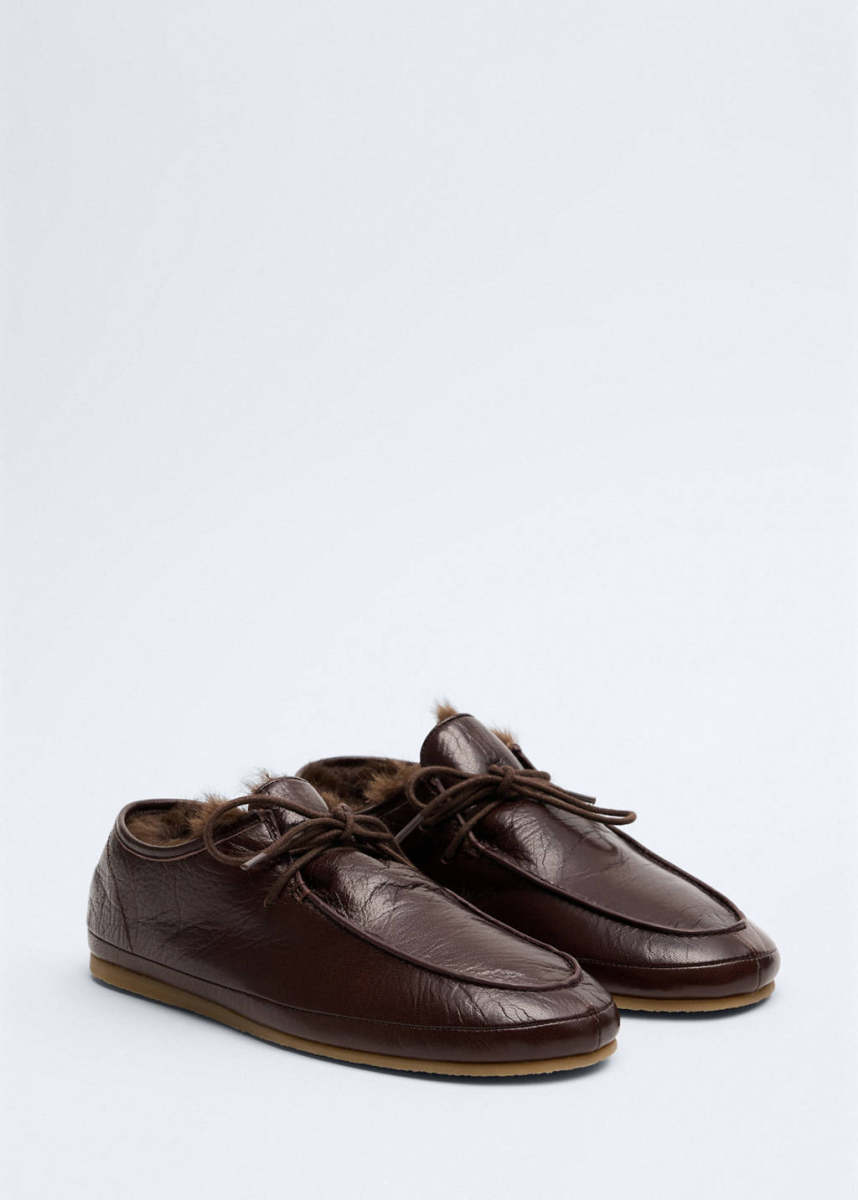 MANGO Leather moccasins with fur lining