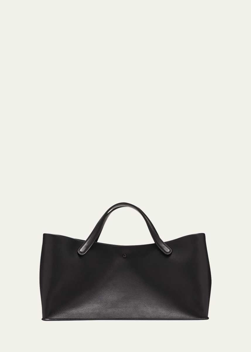 The Row Idaho Tote Bag In Saddle Leather In Blsg Black Shg