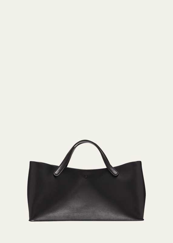The Row Idaho Tote Bag In Saddle Leather In Blsg Black Shg
