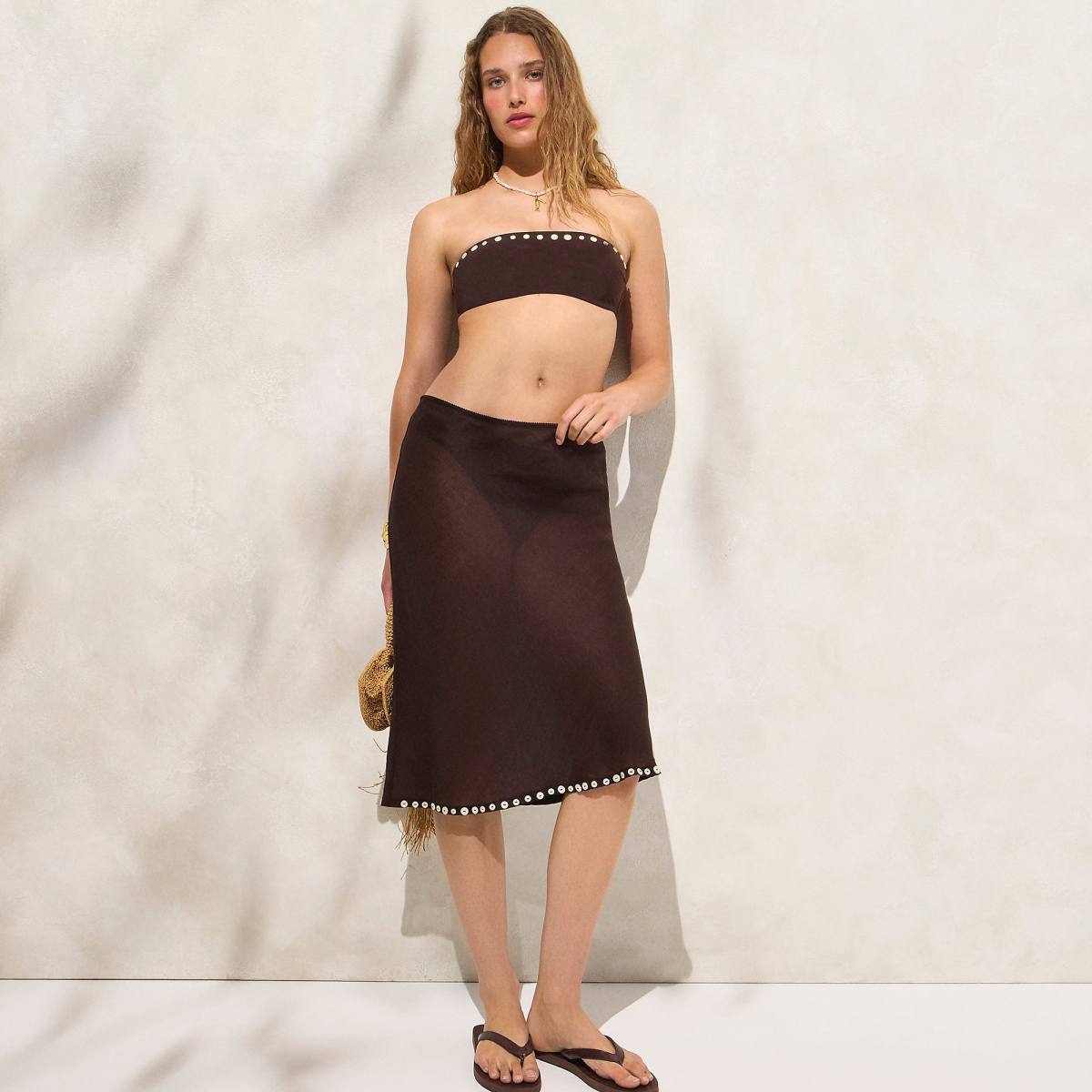 J.Crew Button-trim midi skirt in ramie