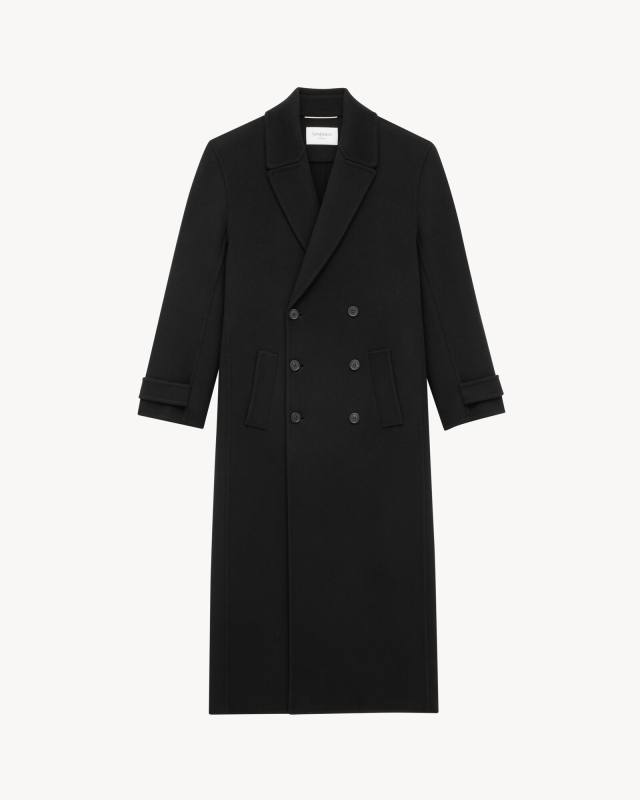 Saint Laurent long coat in brushed cashmere and wool