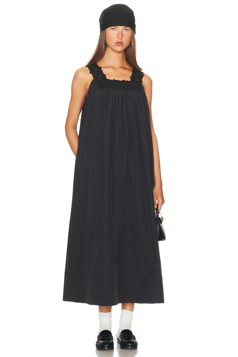 HELSA Midi Dress With Lace in Tech Poplin