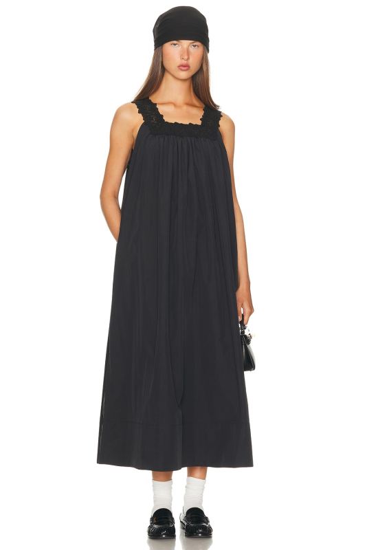HELSA Midi Dress With Lace in Tech Poplin