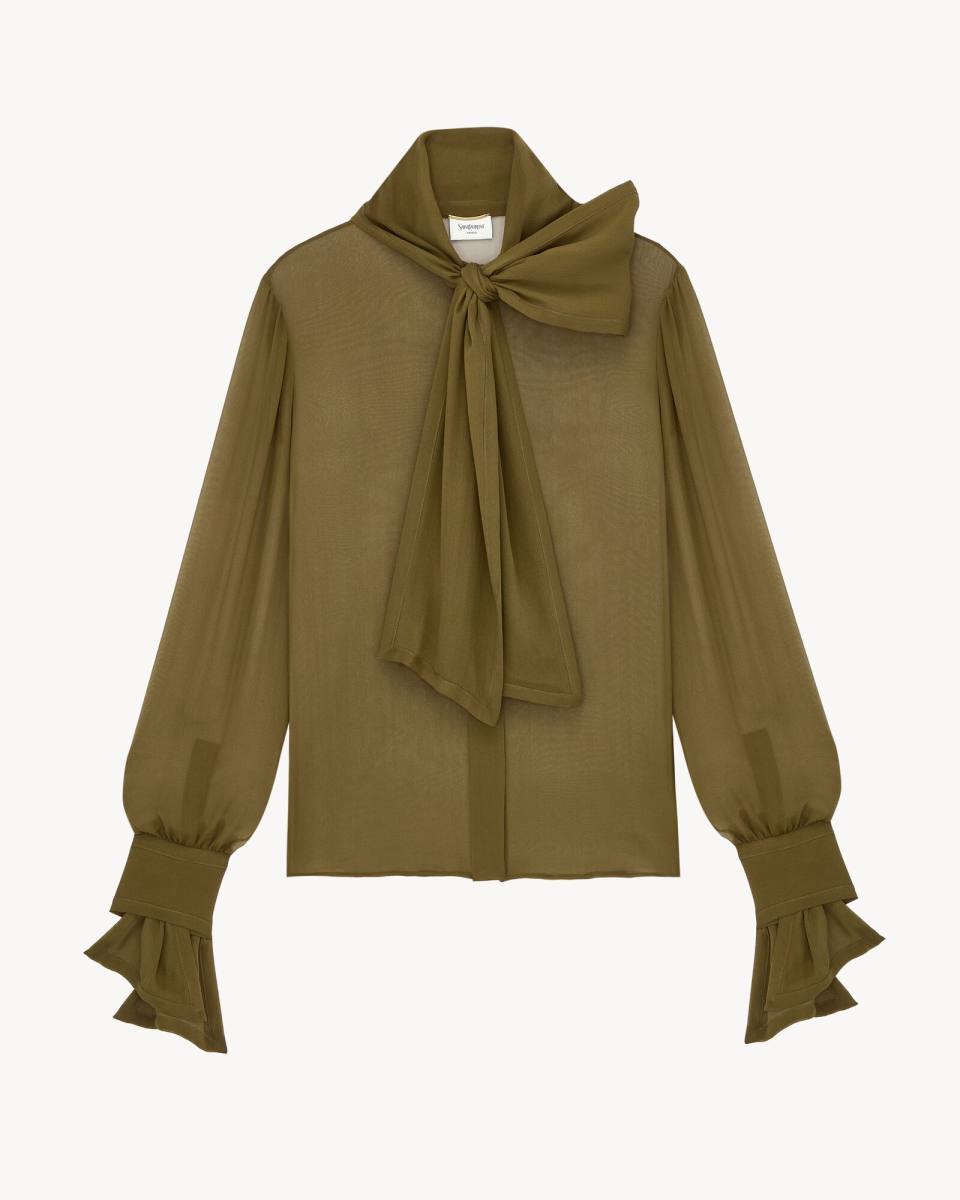 Saint Laurent lavallière blouse in silk crepe muslin