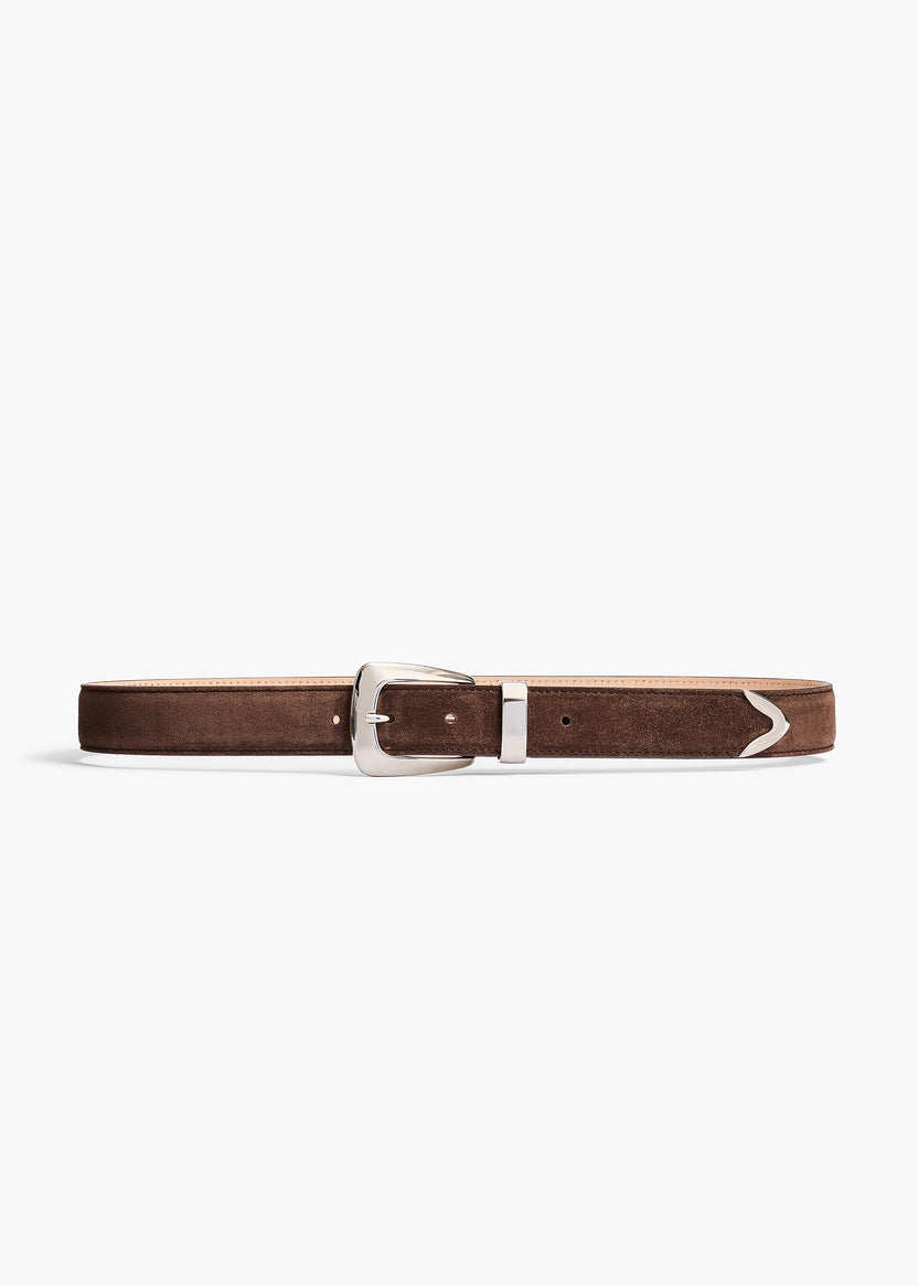 Khaite Benny Belt Ebano Suede with Silver