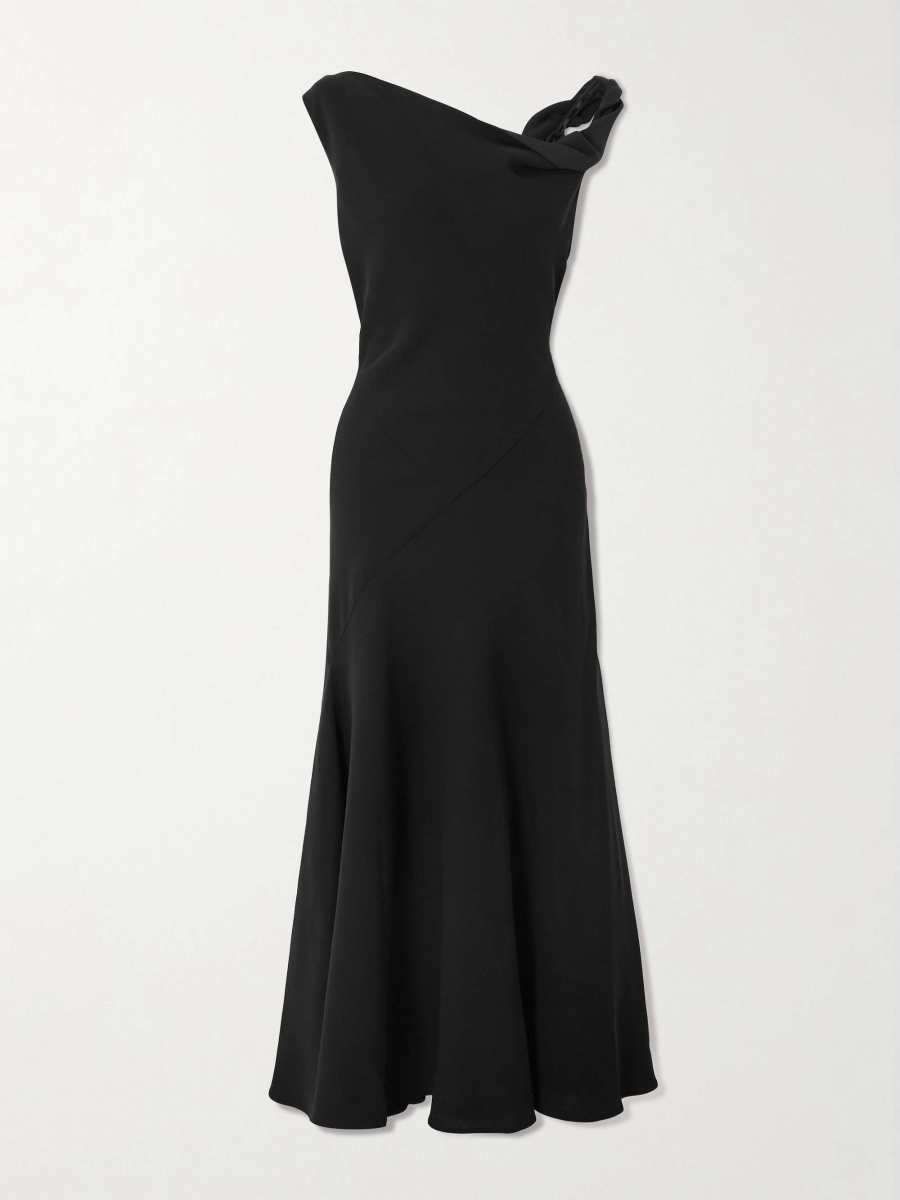 The Row Violetta asymmetric frayed silk-tweed gown