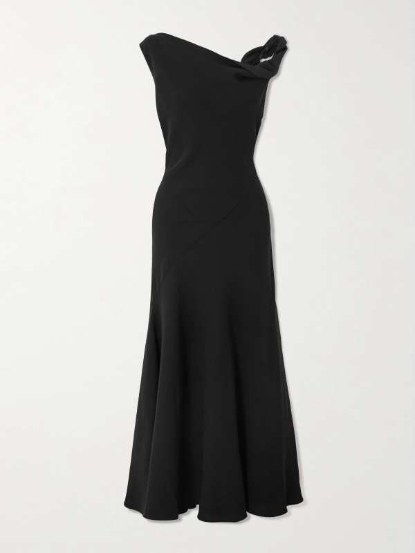 The Row Violetta asymmetric frayed silk-tweed gown