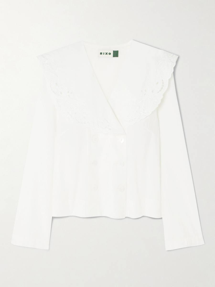 RIXO Elettrice double-breasted broderie anglaise cotton-poplin blouse