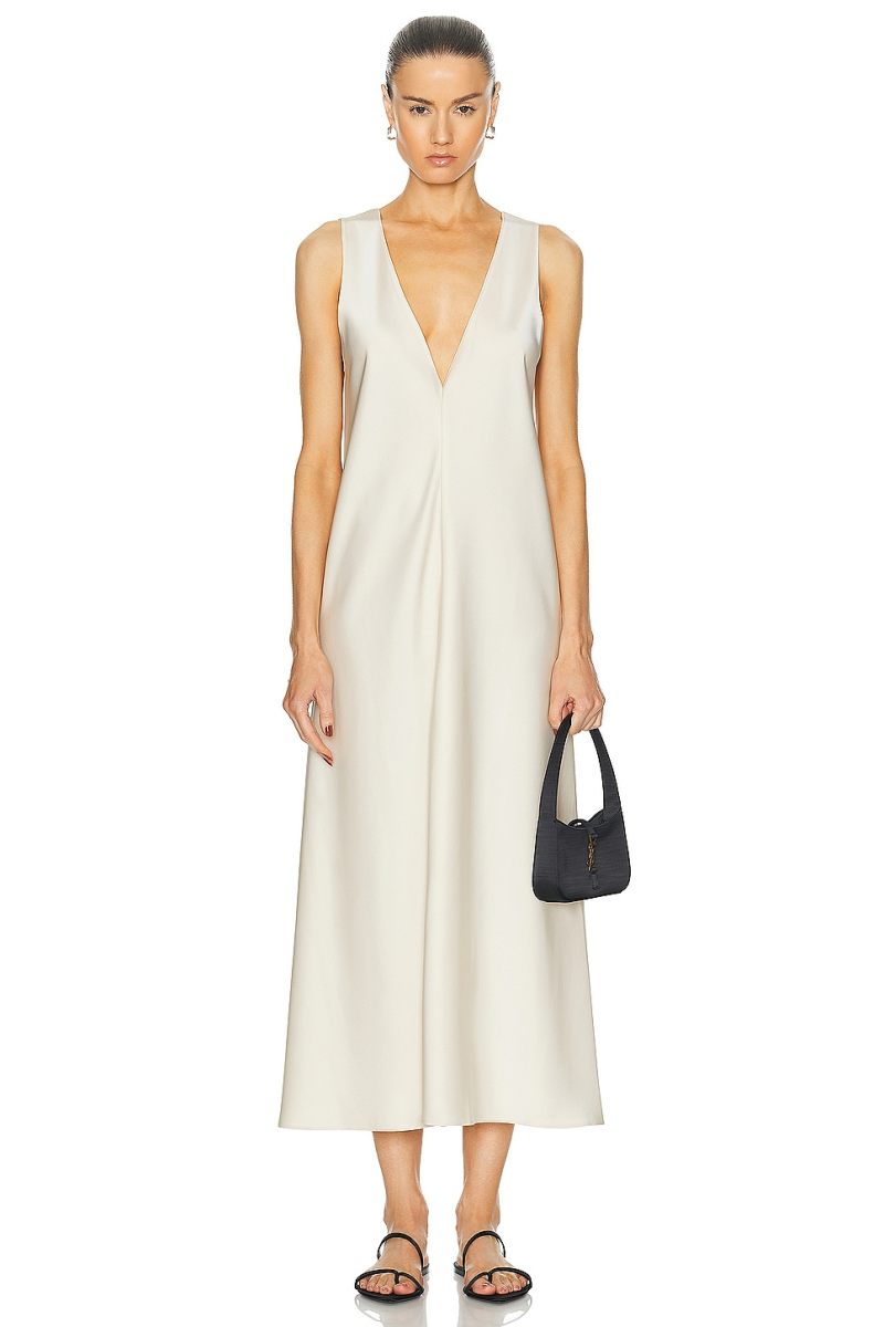 Leset Barb V Neck Slit Dress