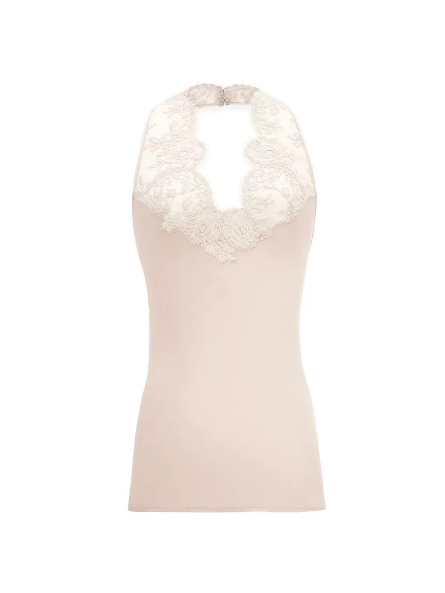 Saint Laurent Halter Top in Silk Charmeuse and Lace