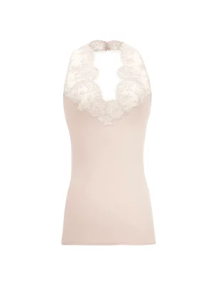 Saint Laurent Halter Top in Silk Charmeuse and Lace
