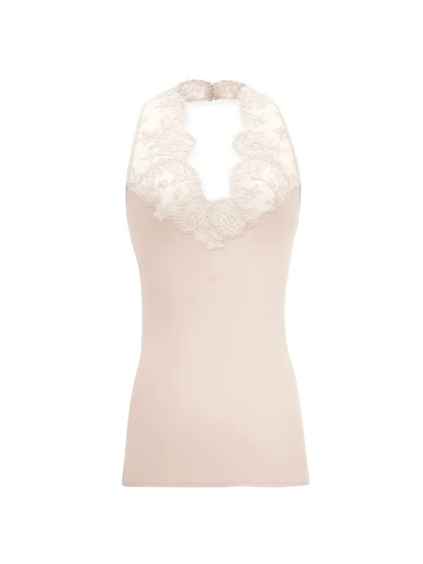 Saint Laurent Halter Top in Silk Charmeuse and Lace