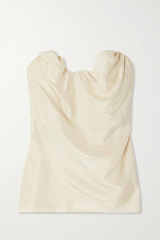 Toteme Moulage Strapless Gathered Silk-Satin Top