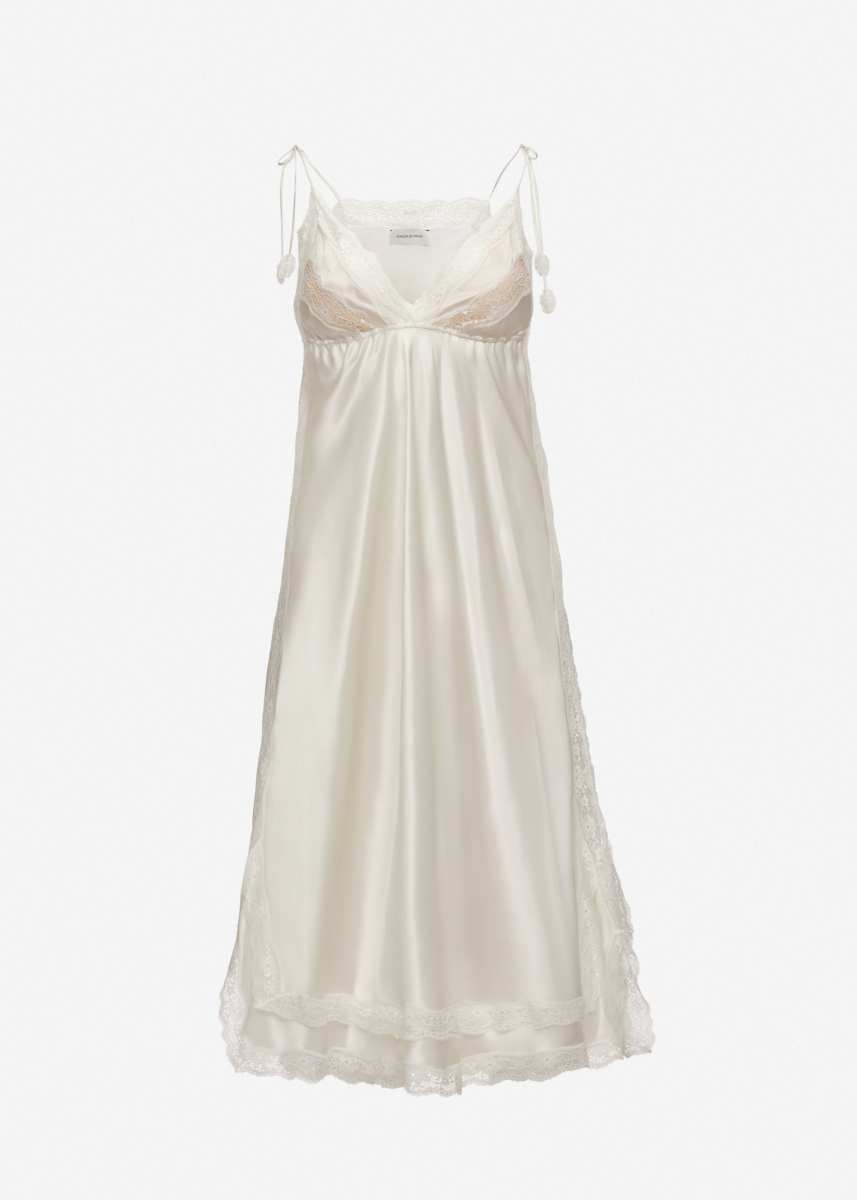 MAGDA BUTRYM Silk slip dress with lace trim in ivory