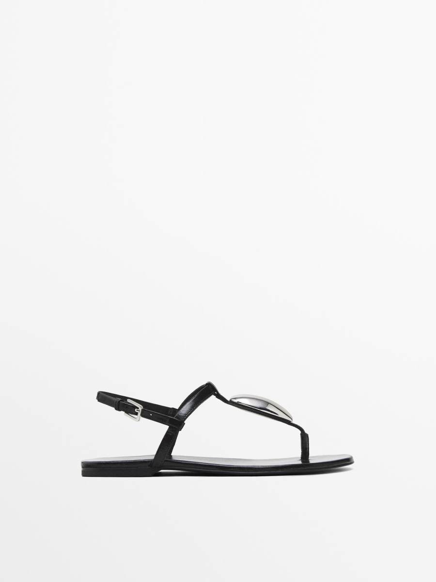 Massimo Dutti Rhinestone leather sandals