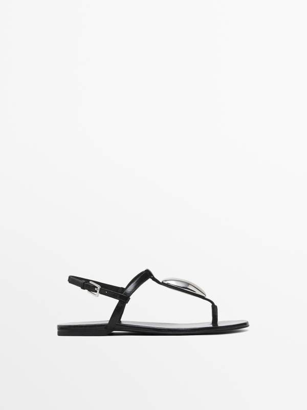 Massimo Dutti Rhinestone leather sandals