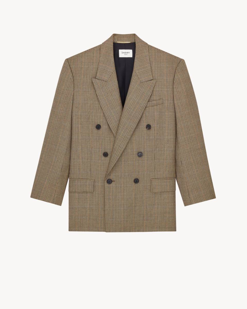 Saint Laurent double-breasted jacket in prince of wales puppytooth wool