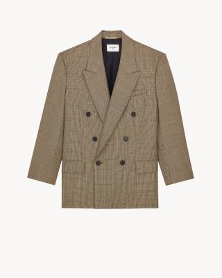 Saint Laurent double-breasted jacket in prince of wales puppytooth wool