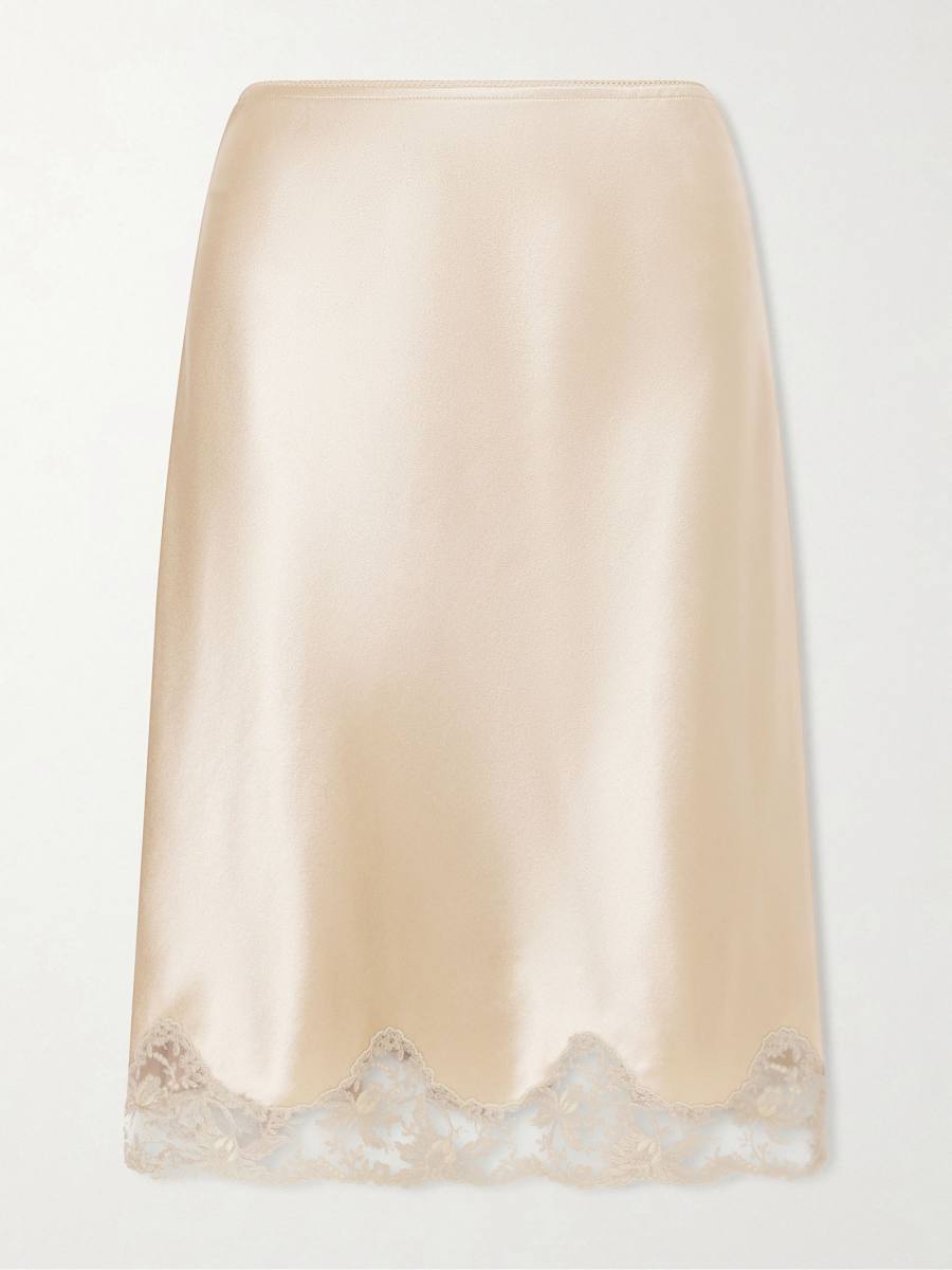 Saint Laurent Lace-trimmed silk-satin skirt