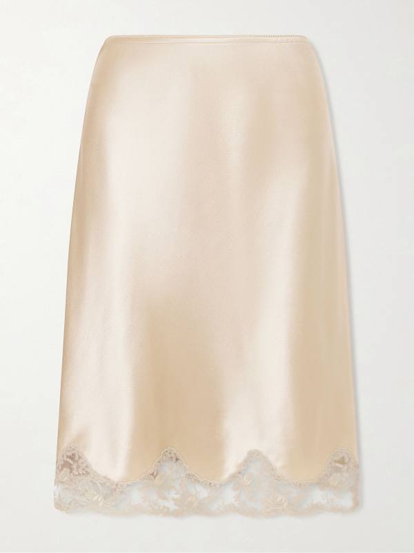 Saint Laurent Lace-trimmed silk-satin skirt