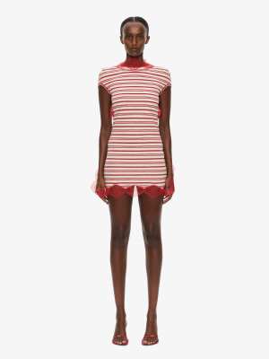 Christopher Esber Stripe Jersey Lace Trimmed Tee Dress