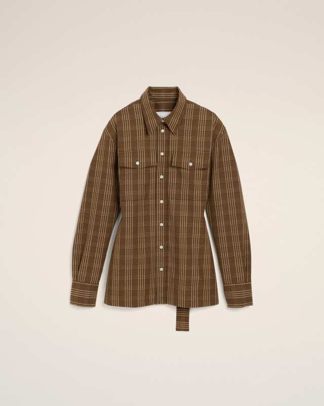 AMI Brown fitted checkered wool shirt