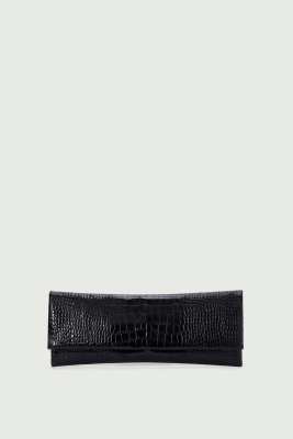 Soeur Black crocodile-embossed leather clutch bag