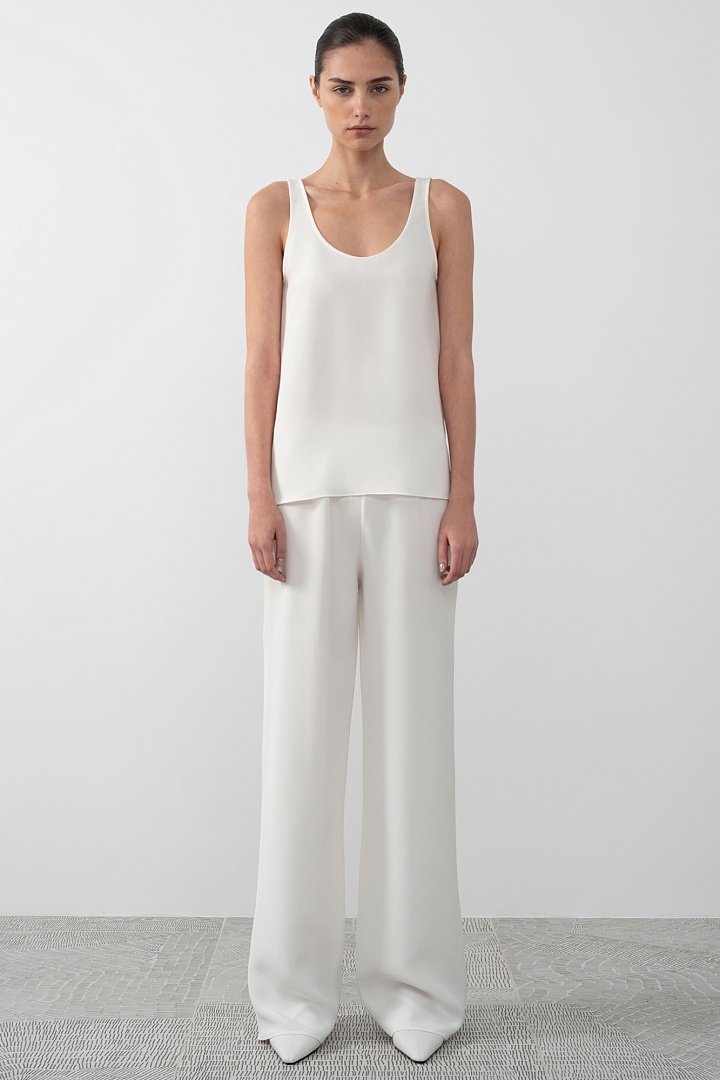 Naked Shoulders Сharlie silk pant in milky-white