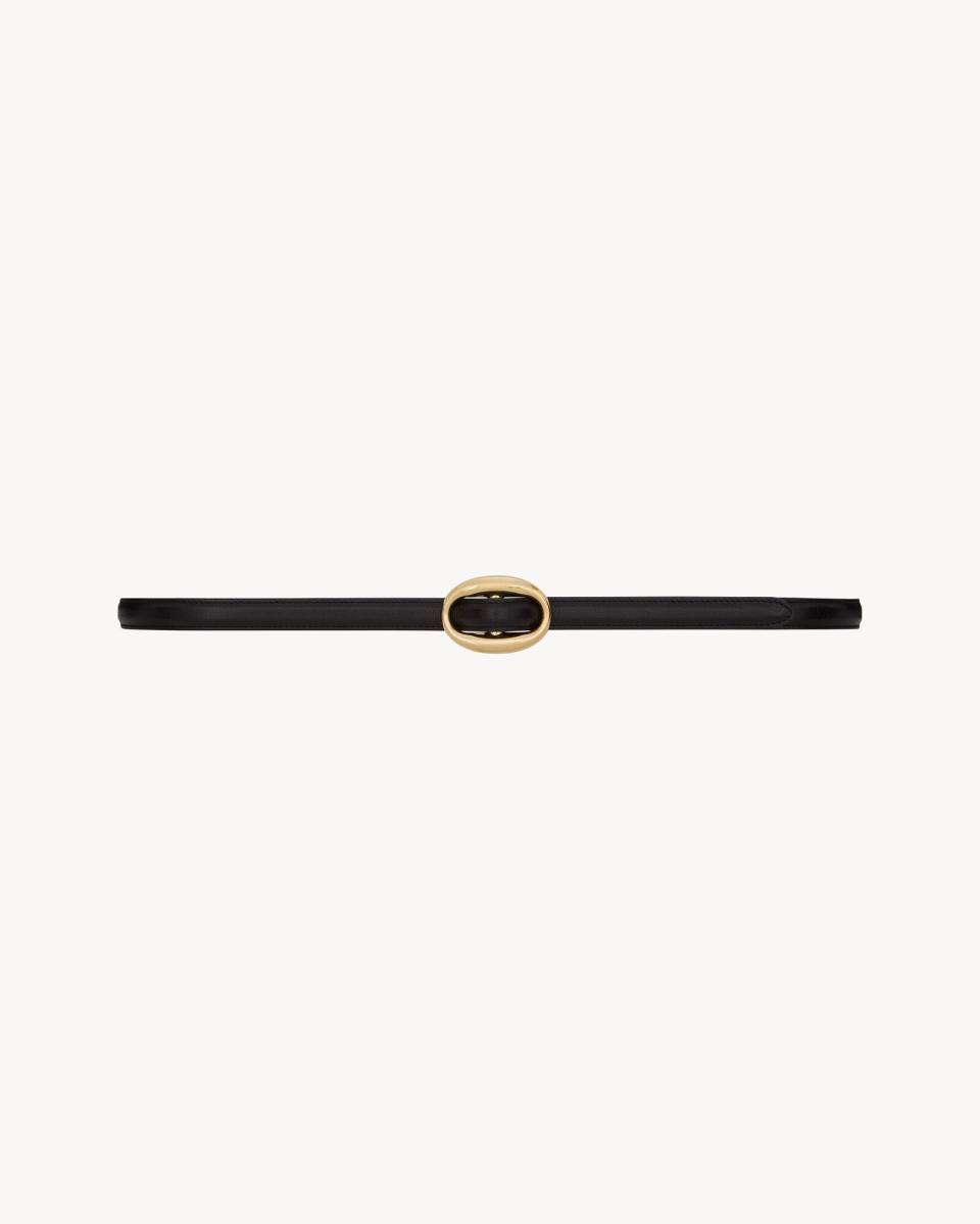 Saint Laurent oval buckle thin belt in smooth leather
