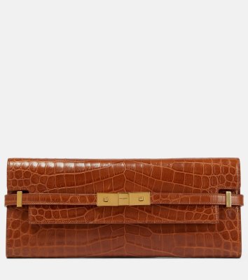 Saint Laurent Manhattan croc-effect leather clutch
