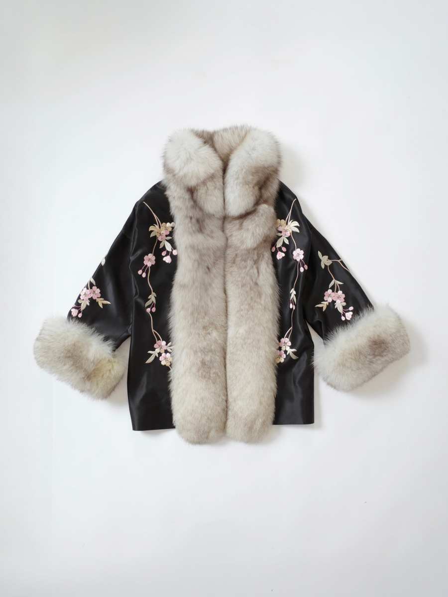 Conner Ives The Demi Couture Reconstituted Vintage Fur and Silk Robe - Black