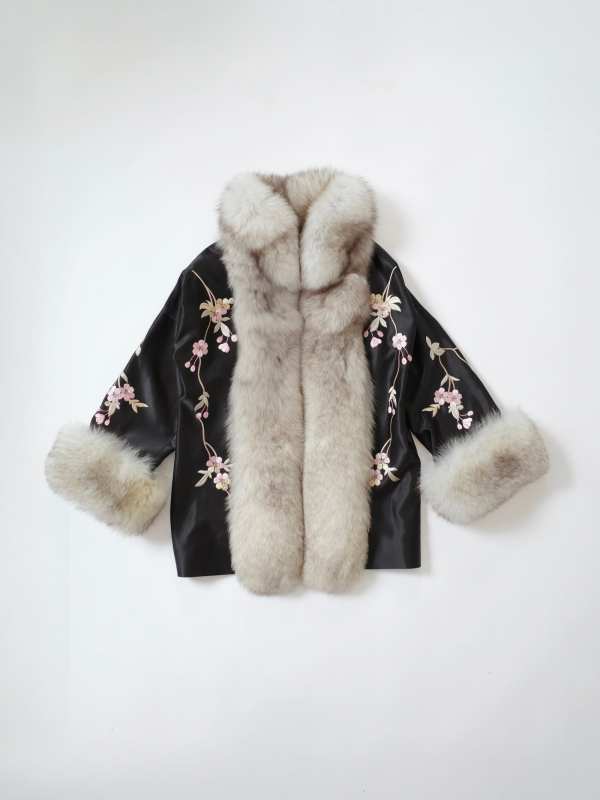 Conner Ives The Demi Couture Reconstituted Vintage Fur and Silk Robe - Black