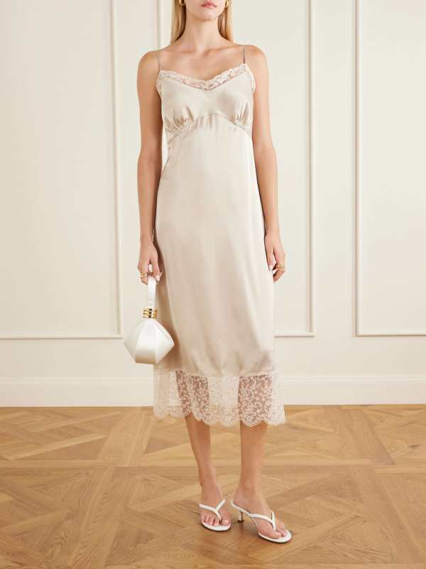 Simone Rocha Lace-trimed satin midi dress