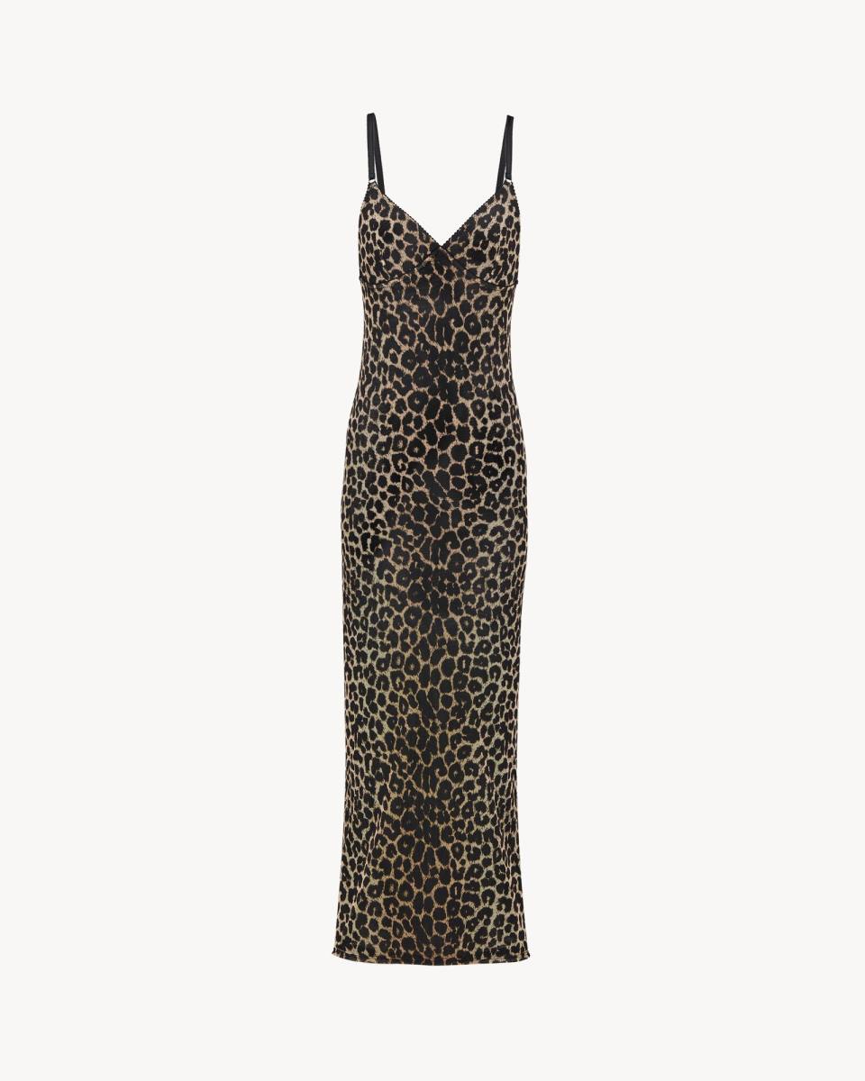Saint Laurent slip dress in leopard tulle