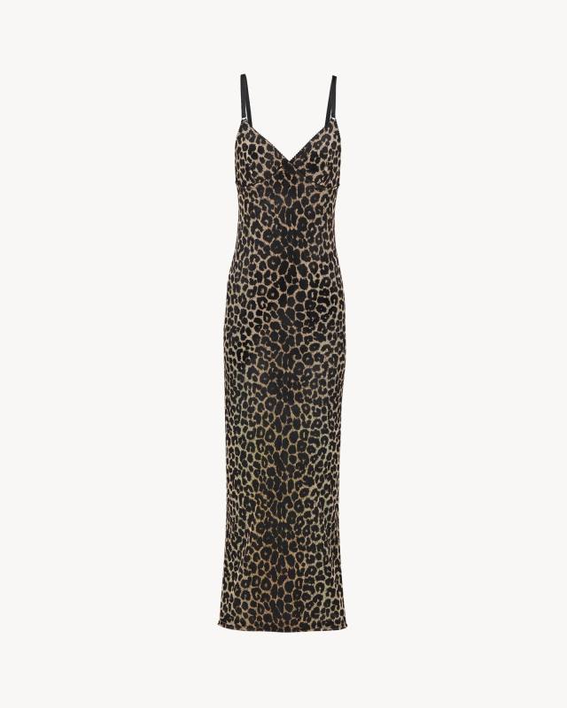 Saint Laurent slip dress in leopard tulle